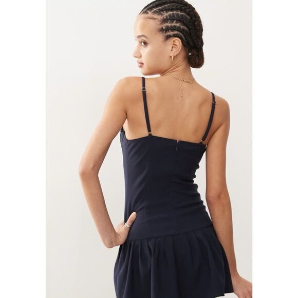 Edikted Cupped Drop Waist Mini Dress Navy Blue Corset Style Skirt Preppy XS NWT - Picture 4 of 10